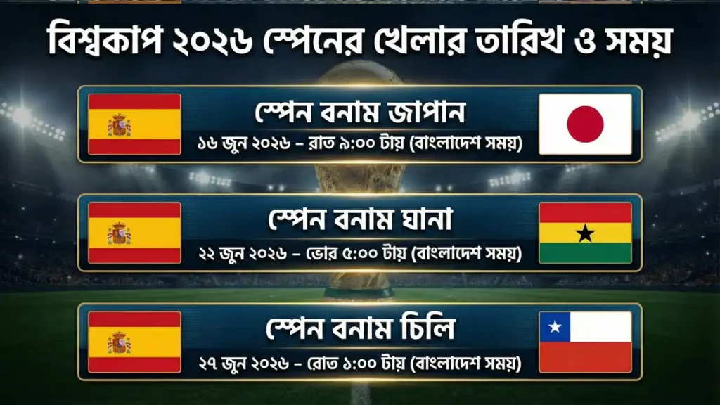 স্পেনের খেলা কবে ফিফা বিশ্বকাপ ২০২৬—স্পেন জাতীয় দলের ম্যাচের তারিখ ও সময়সূচি বাংলাদেশ সময় অনুযায়ী