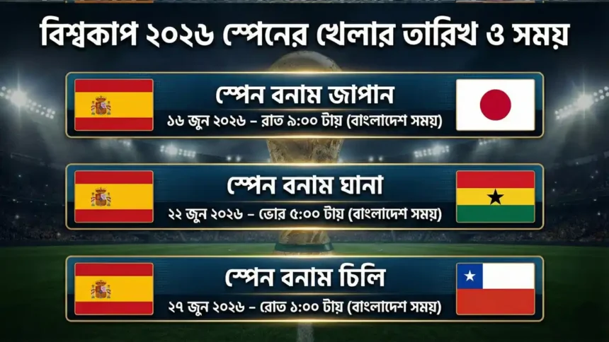 স্পেনের খেলা কবে ফিফা বিশ্বকাপ ২০২৬—স্পেন জাতীয় দলের ম্যাচের তারিখ ও সময়সূচি বাংলাদেশ সময় অনুযায়ী